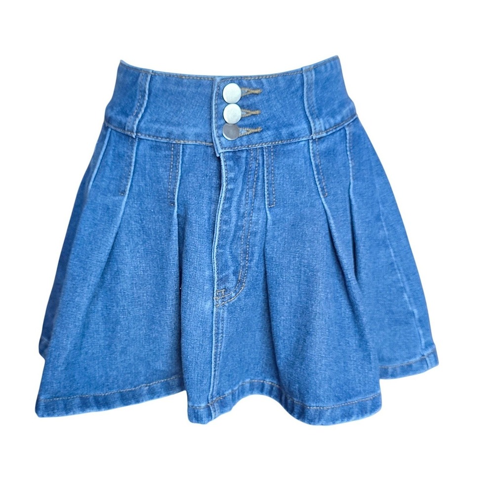 Y2K Style Pleated Denim Mini Skirt Womens‎ Small High Waisted Skater Streetwear